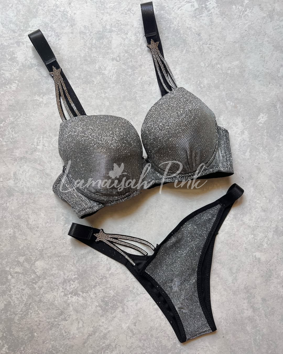 Shimmer Bra Set with Star Strap Design