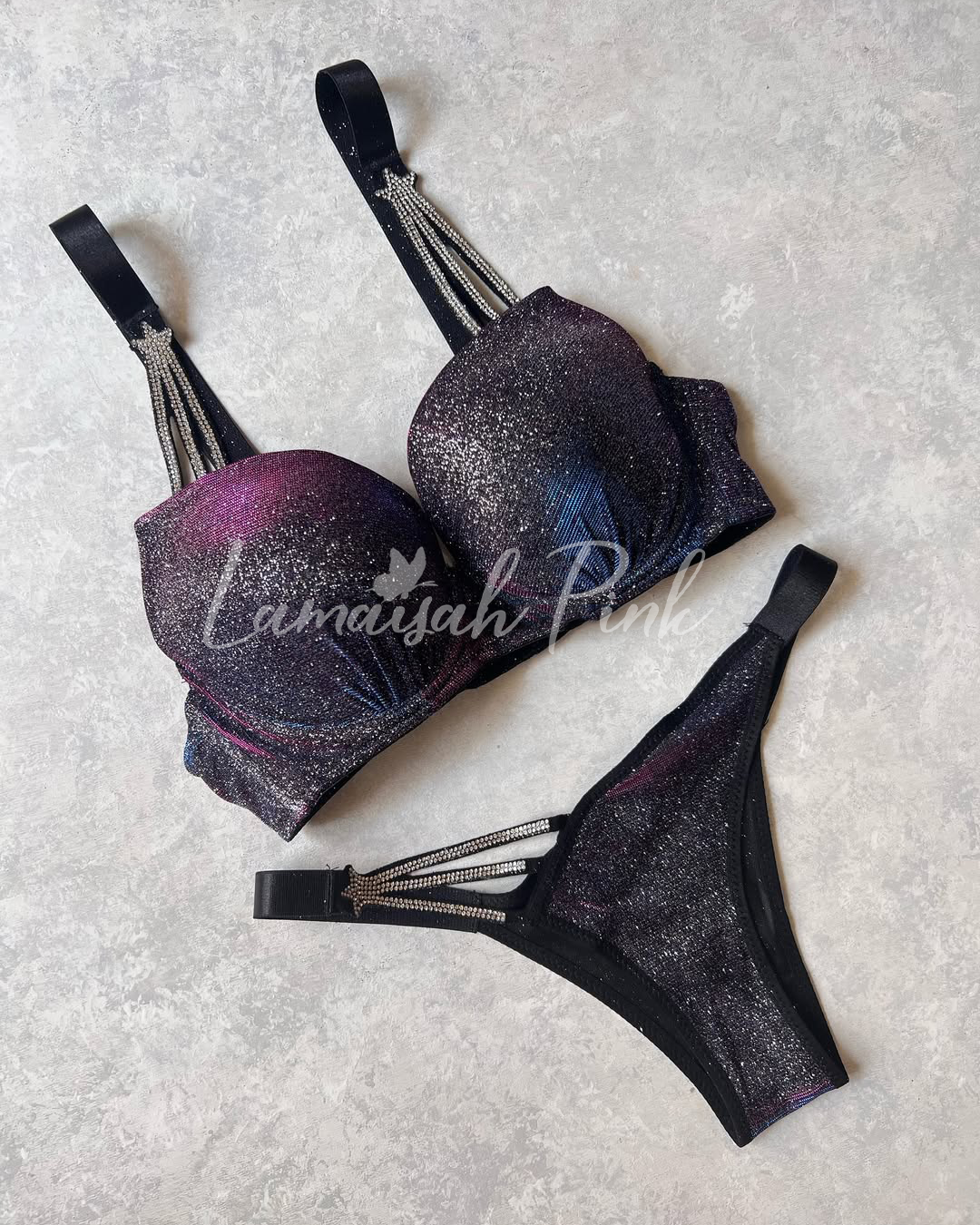 Shimmer Bra Set with Star Strap Design