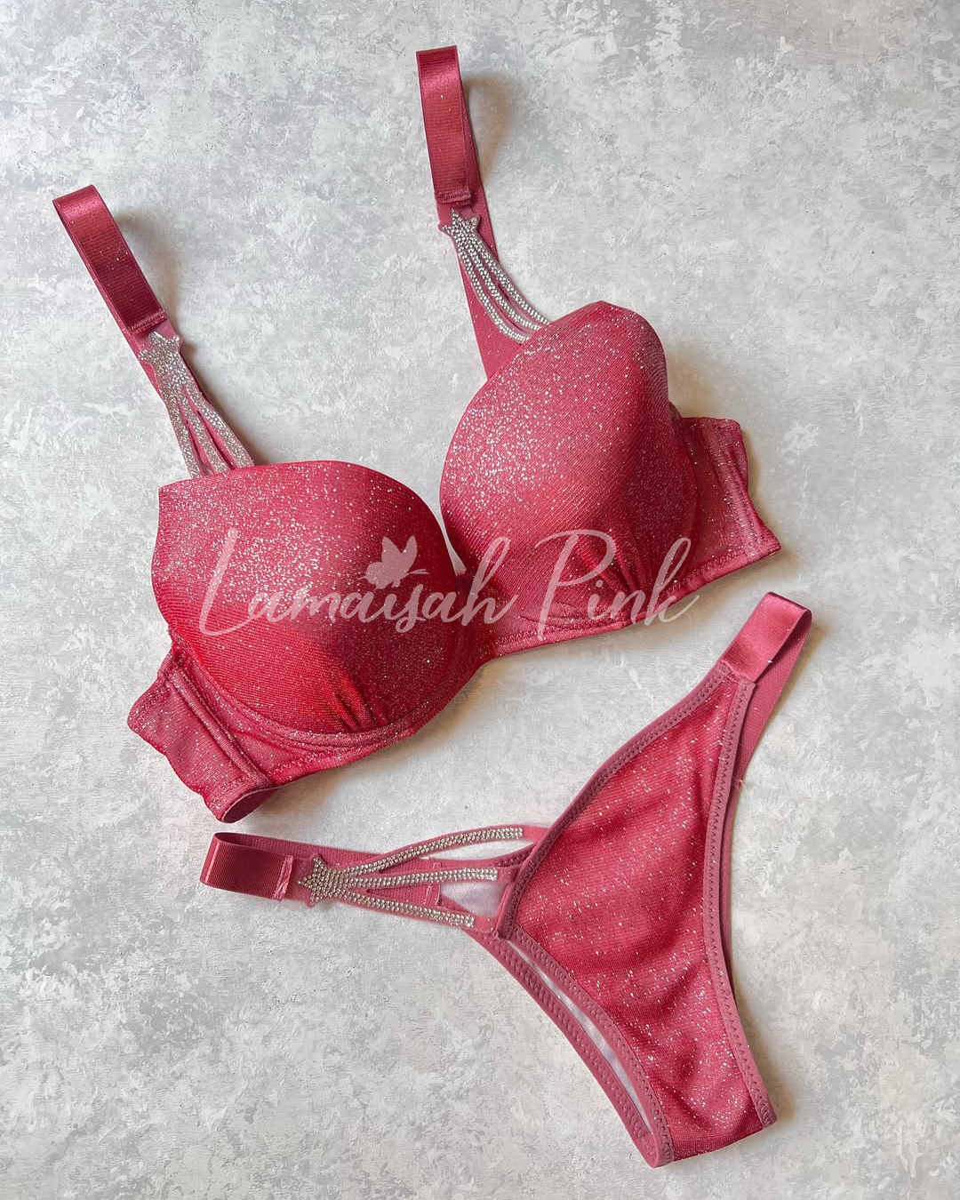 Shimmer Bra Set with Star Strap Design