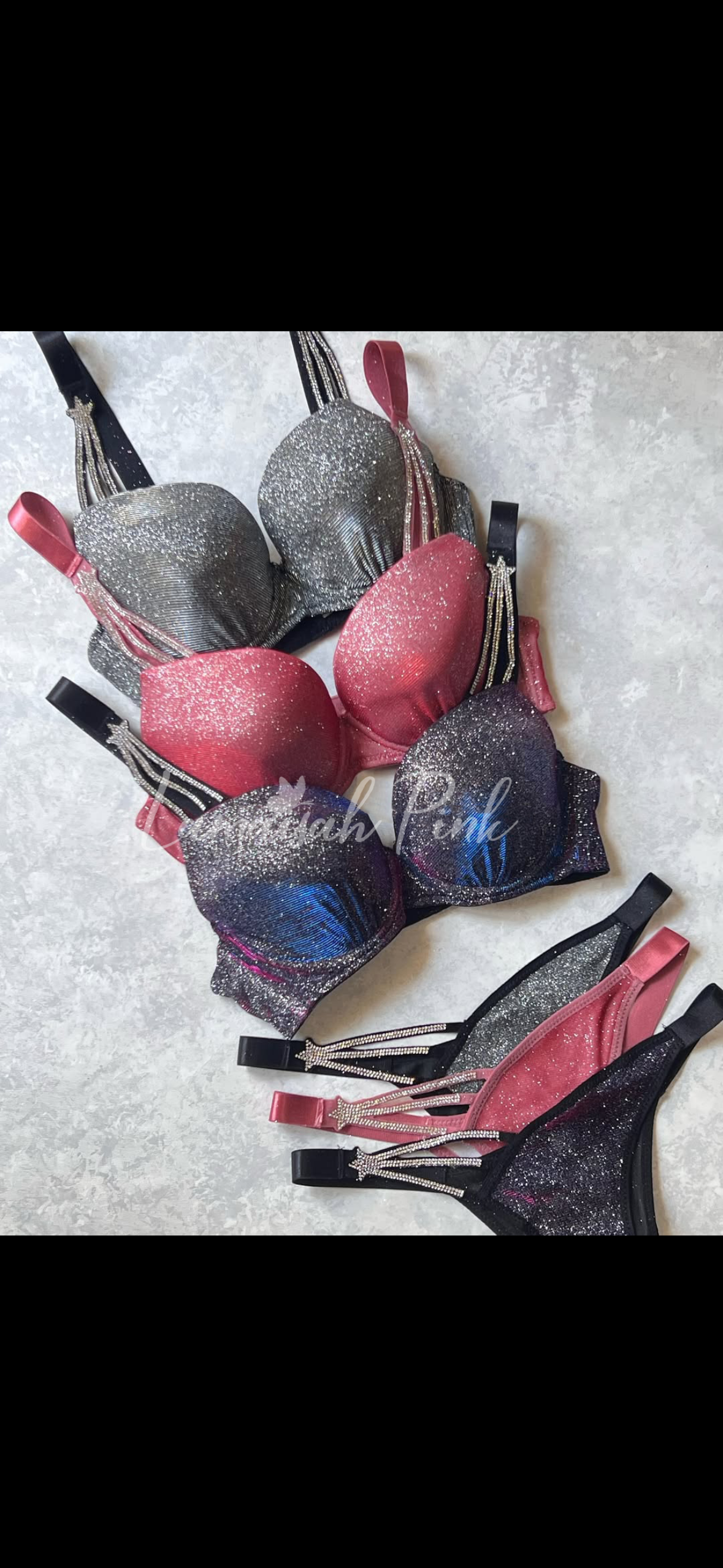 Shimmer Bra Set with Star Strap Design